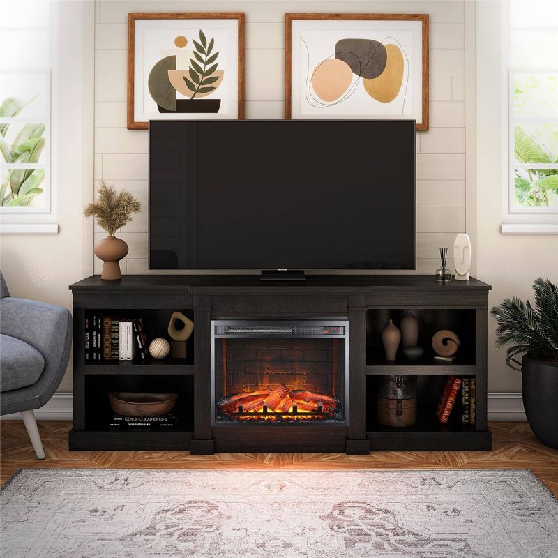 Baird TV Stand for TVs up to 75&#34; with Electric Fireplace Black Oak - Room &#38; Joy, 3 of 11