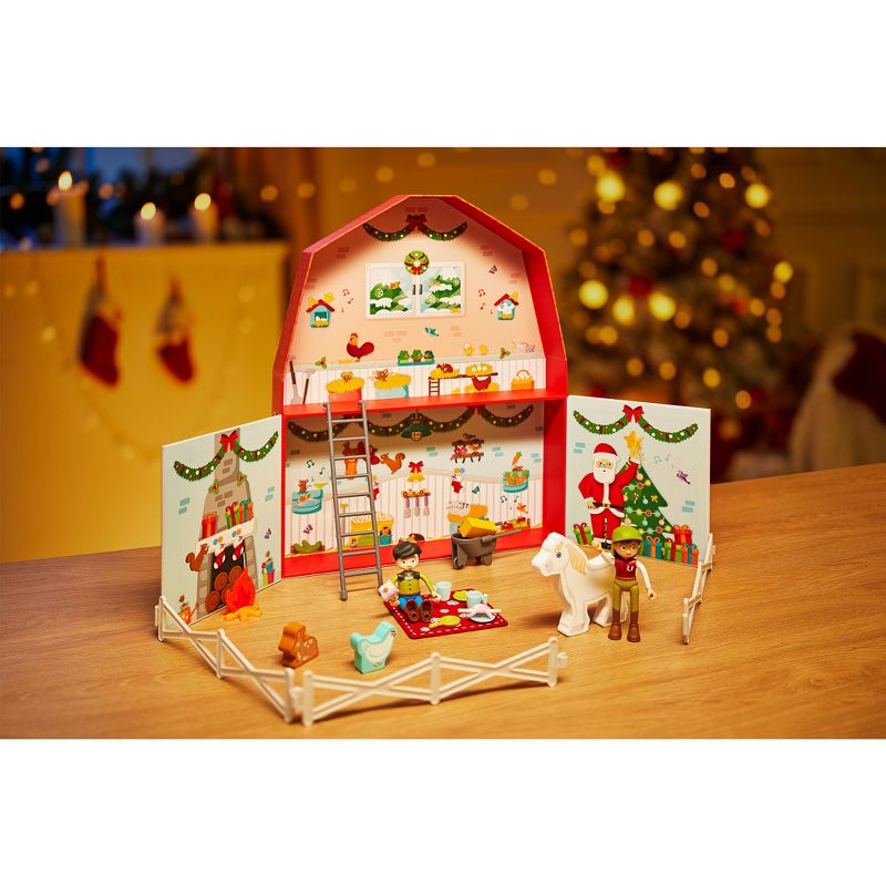 Hape E3410 25 Day Kids Wooden Pony Farm Advent Calendar with 24 Figures, and Decorated Barn Backdrop, 4 of 7