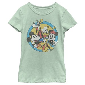 Girl's Disney Mickey & Friends Retro Circle Distressed T-Shirt - 1 of 4