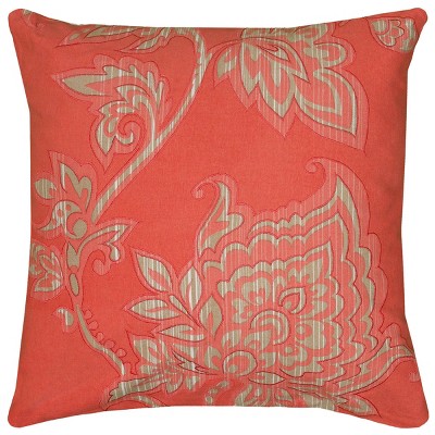 18"x18" Poly Filled Floral Square Throw Pillow Coral - Rizzy Home