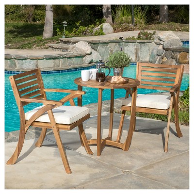 Coronado 3pc Acacia Wood Patio Bistro Set with Cushions - Teak Finish - Christopher Knight Home