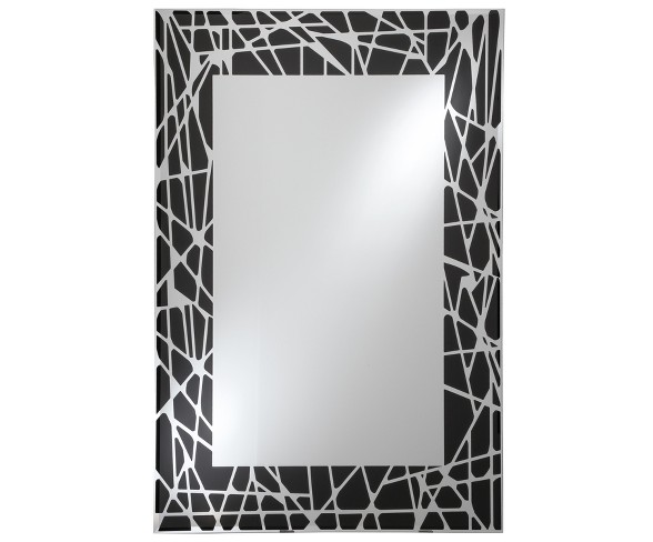 Rectangular Beveled Frameless Wall Mirror with Silk Screened Black Pattern Embedded Border Black 24" X 36" - Breeze Point