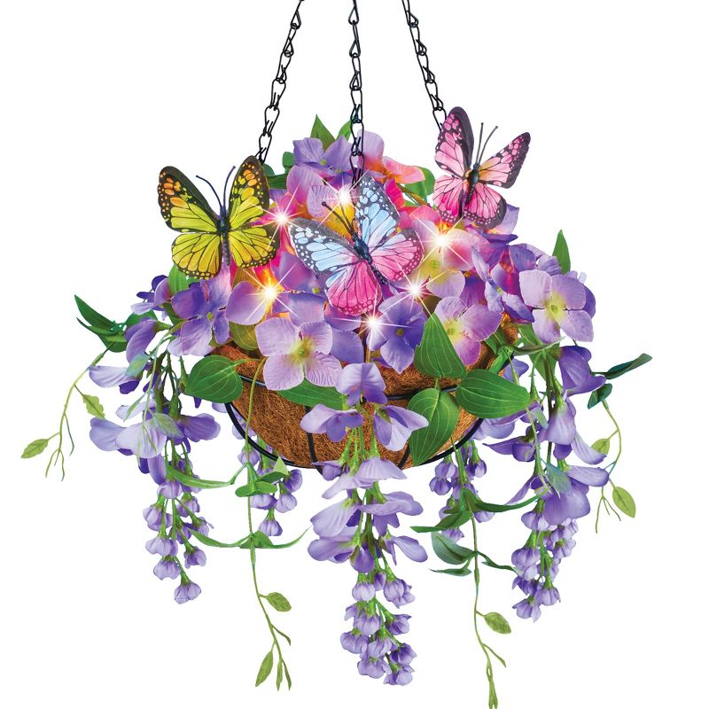 Collections Etc LED Lighted Wisteria Floral Hanging Basket with 6-Hour Timer 12 X 12 X 24, 1 of 3