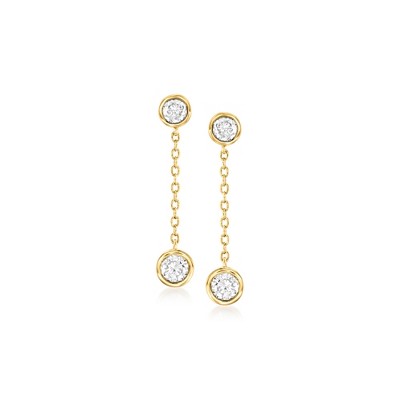 Ross-Simons 0.50 ct. t.w. Bezel-Set Diamond Cable-Chain Drop Earrings in 18kt Gold Over Sterling