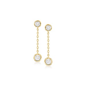 Ross-Simons 0.50 ct. t.w. Bezel-Set Diamond Cable-Chain Drop Earrings in 18kt Gold Over Sterling - 1 of 2
