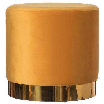 Fabulaxe Modern Round Velvet Fabric Standard Ottoman Stool with Gold Base