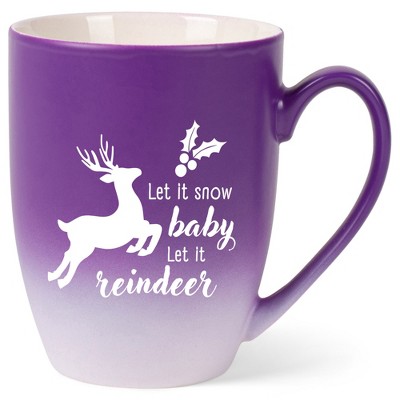 Elanze Designs Let It Snow Baby Let It Reindeer Two Toned Ombre Matte Purple and White 12 ounce Ceramic Stoneware Coffee Cup Mug