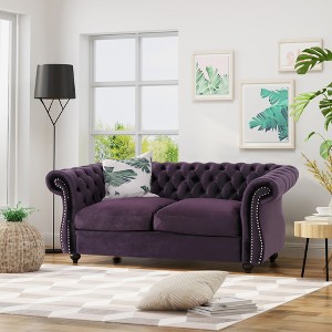 61.75'' Velvet Chesterfield Loveseat Sofa with Deep Button Tufted Diamond Stitch, Rolled Arms and Nailhead Accents - 1 of 4