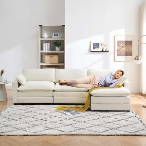 113 Inch Modular L-Shaped Sofa with Ottoman, 2 Cushions & Side Pockets, Oversized Faux Fur Upholstered 3-Seater for Living Room, Bedroom - 1 of 4