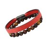 Steeltime Men's 2pc set genuine tiger eye beaded bracelet and genuine red leather & black ip stainless steel bracelet - 2 of 4