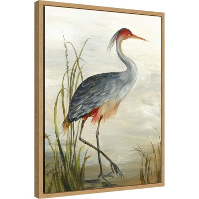 Majestic Grey Heron Canvas Print with Maple Frame
