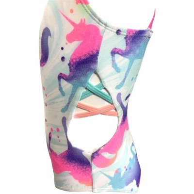 GO COCO Little Girls’ One Piece Cute Strappy Detail Swimsuit, Multi Unicorn, 5/6 — фото 4