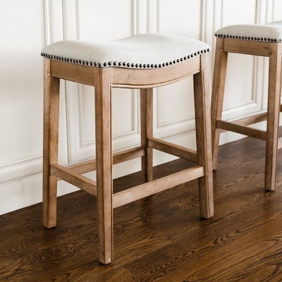 Weathered Oak Backless Saddle Bar Stools, Set of 4