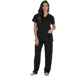 Just Love Solid Stretch Scrub Set for Women Stretchy Mock Wrap Top and Cargo Pants - 1 of 3