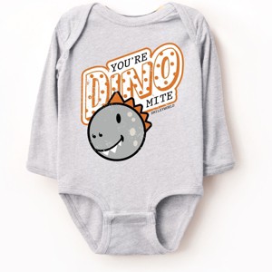 The Juniper Shop SmileyWorld You're Dino-Mite Long Sleeve Bodysuit - NB - Heather Grey - 1 of 4