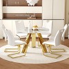 Infurnic Dining Sets Round Table Paired with Six Uniquely designed White Dining Chairs With Golden Metal Leg , White, 42"*42"*29.5" - 2 of 4