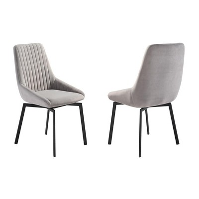 Armen Living,Swivel Upholstered Dining Chair in Gray Fabric with Black Metal Legs - Set of 2