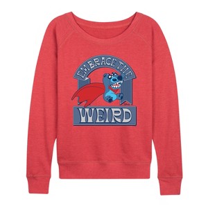 Women's - Disney - Weird Stitch Lightweight French Terry Wide Neck Long Sleeve Graphic Shirt - 1 of 3