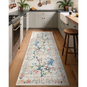 Washable Rugs for Bedroom Ultra-Soft Floral Peacock Floor Mat - 1 of 4