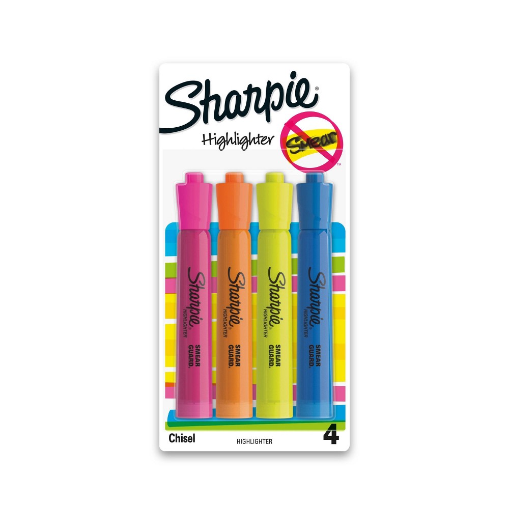 Photos - Felt Tip Pen Sharpie 4pk Highlighters Smear Guard Chisel Tip Multicolored: Bold Highlighters Markers for School & Office, 3+ Years 