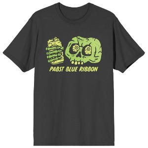 Pabst Blue Ribbon Halloween Skull With Beer Crew Neck Short Sleeve Charcoal Men's T-shirt - 1 of 3