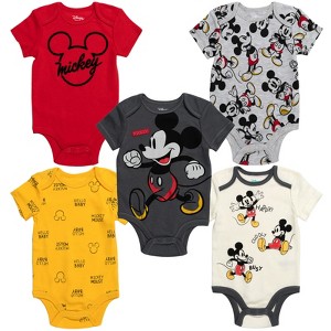 Disney Mickey Mouse Lion King Winnie the Pooh Pixar Toy Story Finding Nemo Baby 5 Pack Bodysuits Newborn to Infant - 1 of 4