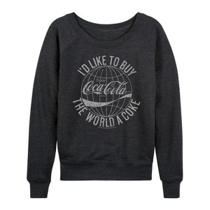 Women's - Coca-cola - Buy The World A Coke Lightweight French Terry Wide Neck Long Sleeve Shirt - 1 of 4