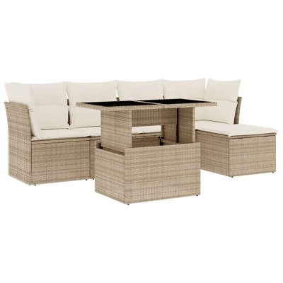 vidaXL 6 Piece Patio Sofa Set with Cushions - Beige and Cream Without Storage