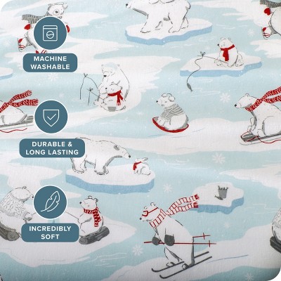 Twin XL Polar Bears Cotton Flannel Deep Pocket Sheet Set