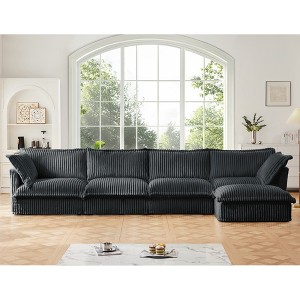Oversized 156.6" Corduroy Slipcovered L-Shaped Modular Sectional Sofa with French Edges and Removable Covers, 5-Piece Free combination - 1 of 4