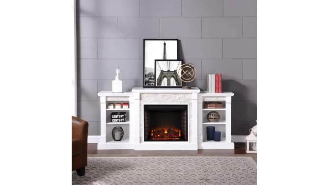 Aiden Lane Gilman Simulated Stone Electric Indoor Fireplace with Bookcases, 2 of 12, play video