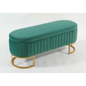 Sapphtopaz Modern Oval Storage Bench with Tufted Velvet Upholstered Vanity Stool with Metal Leg Bedroom End of Bed Bench for Living Room,Bedroom - 1 of 4
