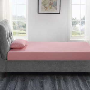 TinyHomie 7inch Mattress and Pillow Set Breathable Fabric Gel-Infused Memory Foam Mattress, Pink, Mattress in a Box - 1 of 4