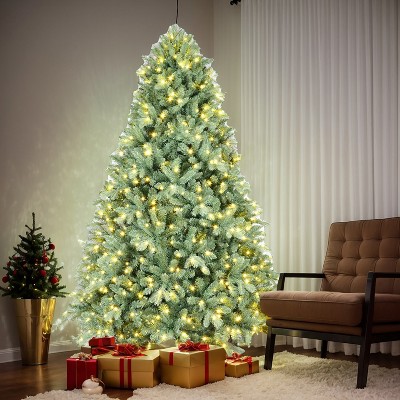 Resenkos Artificial 8ft Blue  Tint Christmas Tree with 3308 PE/PVC Mixed Branch Tips, 900L warm white led