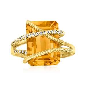 Ross-Simons 7.00 Carat Citrine and .15 ct. t.w. Diamond Ring in 14kt Yellow Gold - 1 of 4