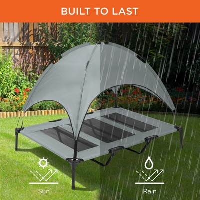 Large Gray Elevated Outdoor Pet Bed with Canopy