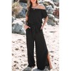 Amaryllis Women’s Off Shoulder Short Sleeve Jumpsuit Wide Leg Belted Waist Relaxed Fit One-Piece Minimalist Outfit - 4 of 4
