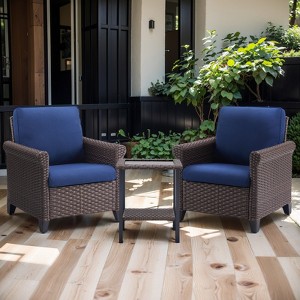 Buenhomino Chic 3-Piece Outdoor Set – 2 Single Chairs & Table, Handwoven Wicker, Steel Frame, Weather-Resistant Cushions for Patio & Garden - 1 of 4