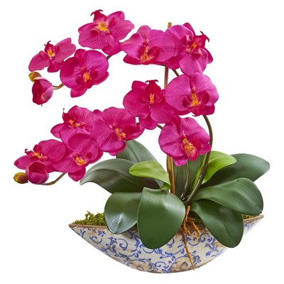 Elegant Summer Orchid 18.5" Artificial Arrangement in Yellow