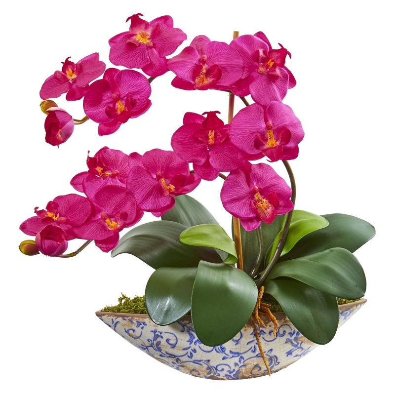 Nearly Natural 16-in Phalaenopsis Orchid Artificial Arrangement in Vase, 2 of 6