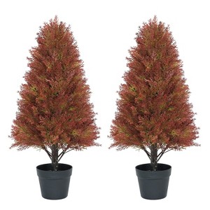 poetree 2 Pack 2.5ft Artificial Cedar Topiary Tree in Pot Fall decor Fake Plants Indoor/Outdoor for Decor - 1 of 4