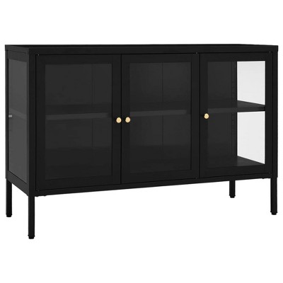 vidaXL Powder-Coated Steel Sideboard - Black Tempered Glass