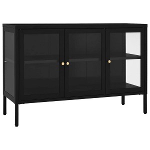 vidaXL Powder-Coated Steel Sideboard - Black Tempered Glass - 1 of 4