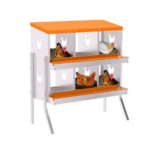Chicken Nesting Boxes, Hole Roll Away Nest Box for Chicken Coop, Metal Egg Laying Box with Lid Cover to Protect Eggs, Rollout Egg Collection - 1 of 4