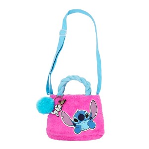 Disney Lilo & Stitch Character Applique Stitch Pink 6.3” Mini Faux Fur Tote - 1 of 4