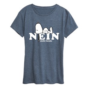 Women's Peanuts Snoopy Nope Not Today German Short Sleeve Graphic T-Shirt - Heather Blue - Medium - 1 of 4