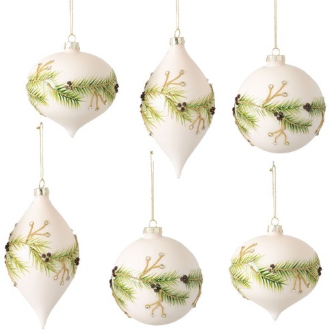 Assorted Neutral Palette Glass Finial Ornament - Set of 4