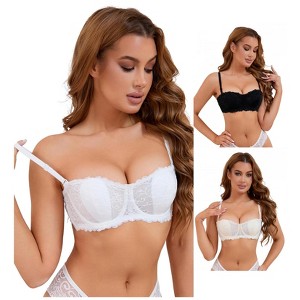 INSPIRE CHIC 3 Pcs Women's Lace Underwired Adjustable Straps Padded Tube Balconette Bras - 1 of 4