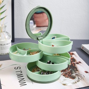 HTUTWOO 4-Layer Rotatable Jewelry Storage Box with Mirror, Women's Small Travel Jewelry Box for Earrings, Necklaces and Rings - 1 of 4