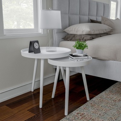Round Brown Wood and Metal Nesting End Tables Set